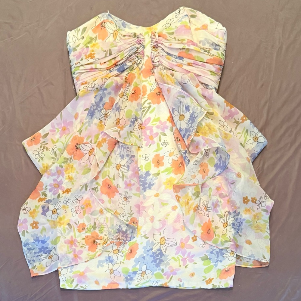 JILL STUART Floral Sweetheart Strapless Mini Dress with Ruffles Size 2/XS $228 - Picture 4 of 13